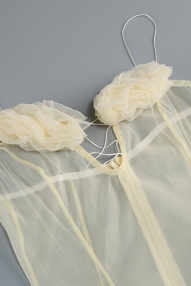 Strappy Petal Layerd Tulle A-line Dress