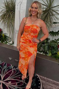 Spaghetti Strap Ruched Mesh Dress