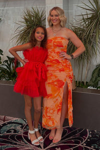 Spaghetti Strap Ruched Mesh Dress