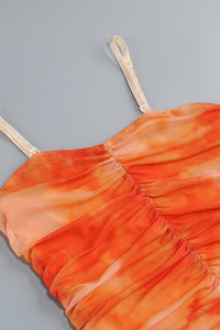 Spaghetti Strap Ruched Mesh Dress