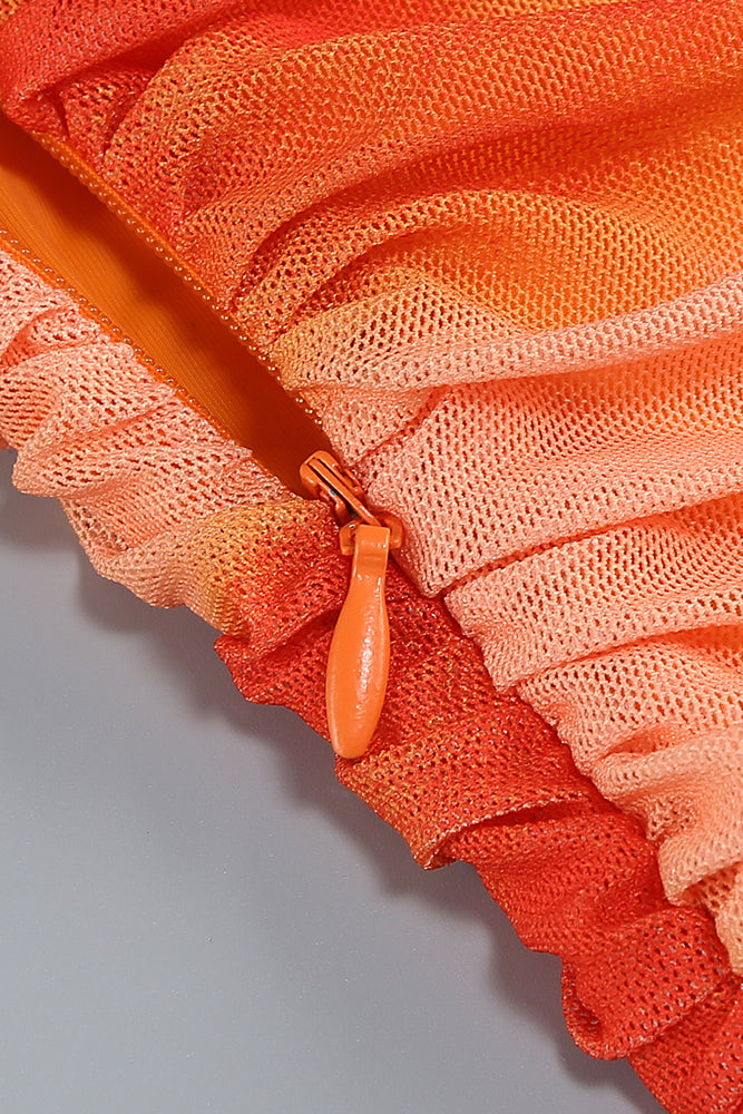 Spaghetti Strap Ruched Mesh Dress