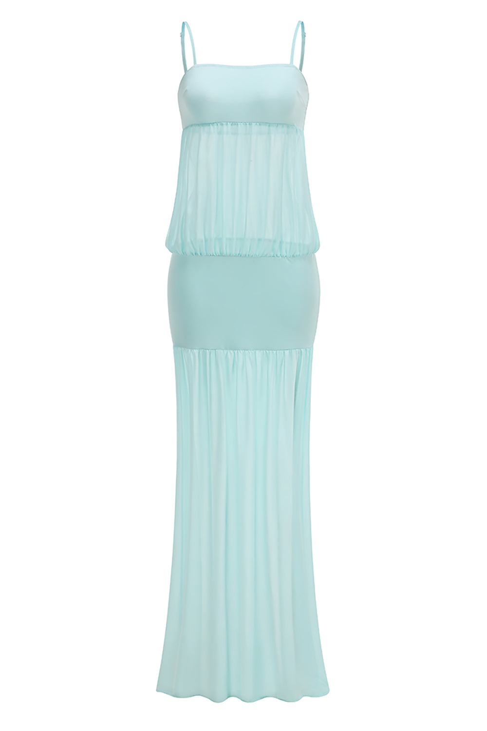 Strappy See-Through Maxi Dress in Aqua Blue
