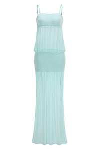 Strappy See-Through Maxi Dress in Aqua Blue
