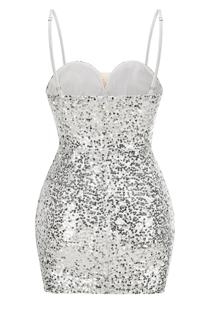 Strappy Sequin Pearl Mini Dress IULOVER Strappy Sequin Pearl Mini Dress IULOVER