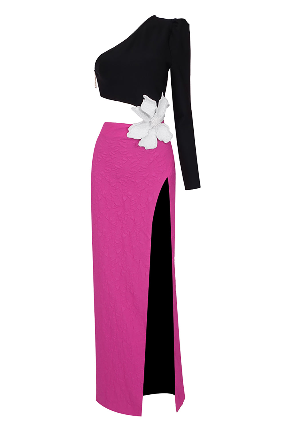 Stretch Jacquard One Shoulder Maxi Dress S / Pink Stretch Jacquard One Shoulder Maxi Dress S / Pink