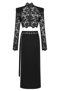 Structured-shoulder Lace Top Slit Skirt