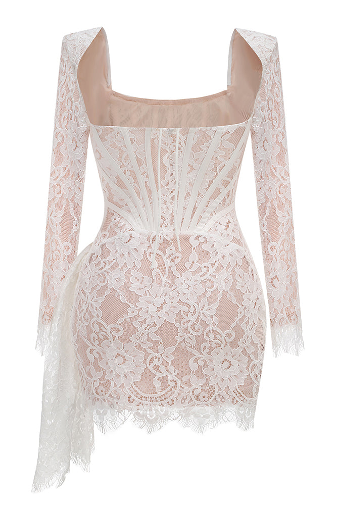 Long Sleeve Lace Corset Mini Dress in White IULOVER Long Sleeve Lace Corset Mini Dress in White IULOVER