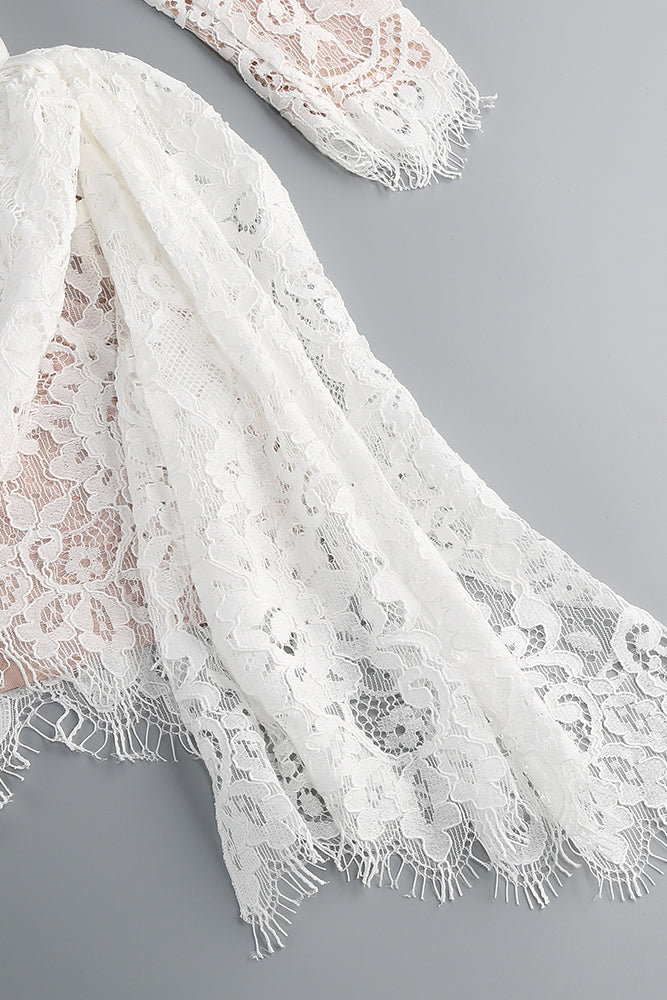 long sleeve lace corset mini dress in ivory Endless Romance White Lace Corset Mini Dress
