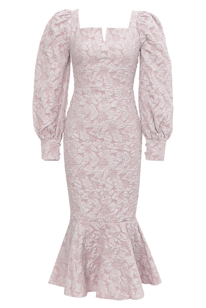 pink mermaid midi dress Sabine Pink Floral Lace Mermaid Midi Dress, S / Pink