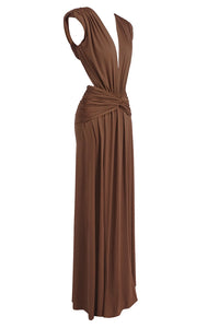 Plunge Ripple Draped Maxi Dress