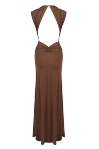 Plunge Ripple Draped Maxi Dress