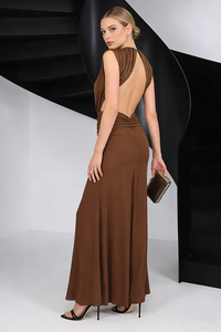 Plunge Ripple Draped Maxi Dress