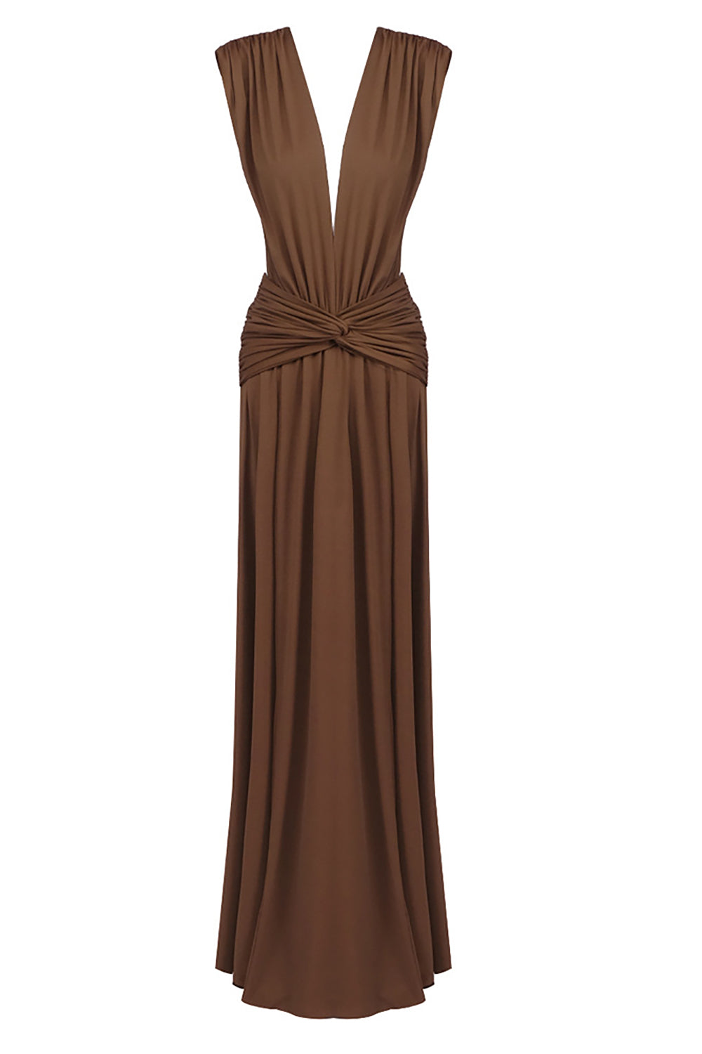 Plunge Ripple Draped Maxi Dress