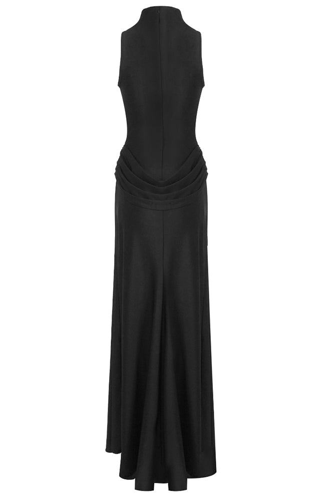 See-Through Draped High-Slit Maxi Dress