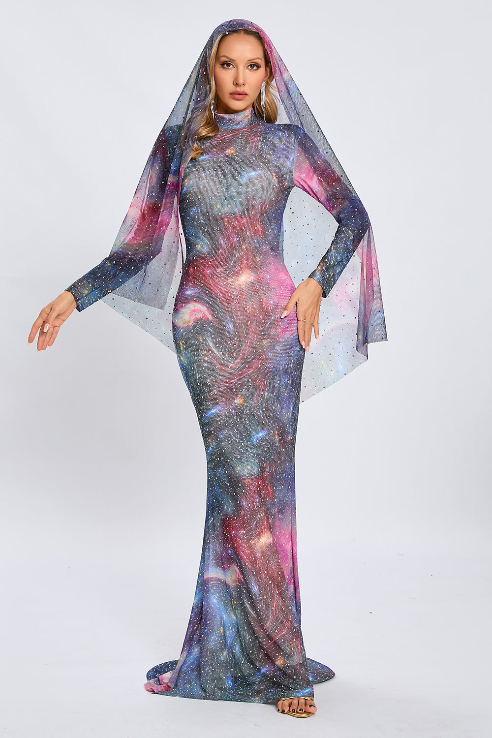 Tie-dye Effect Maxi Evening Gown