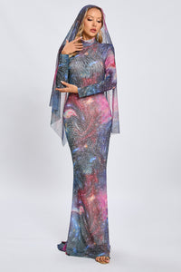 Tie-dye Effect Maxi Evening Gown