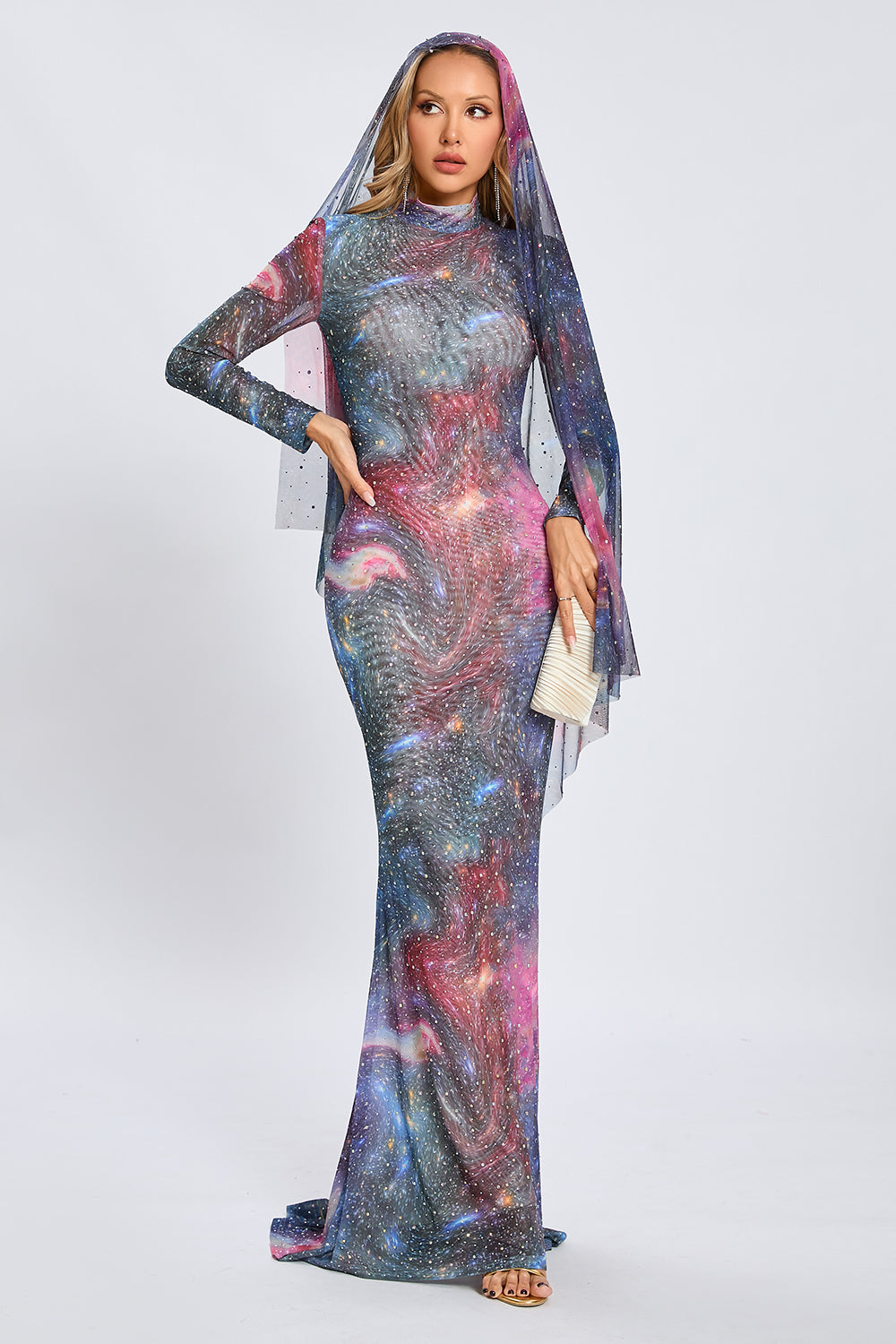 Tie-dye Effect Maxi Evening Gown