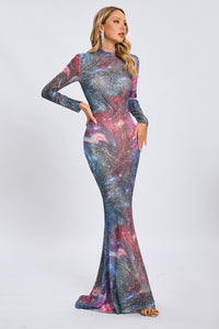 Tie-dye Effect Maxi Evening Gown