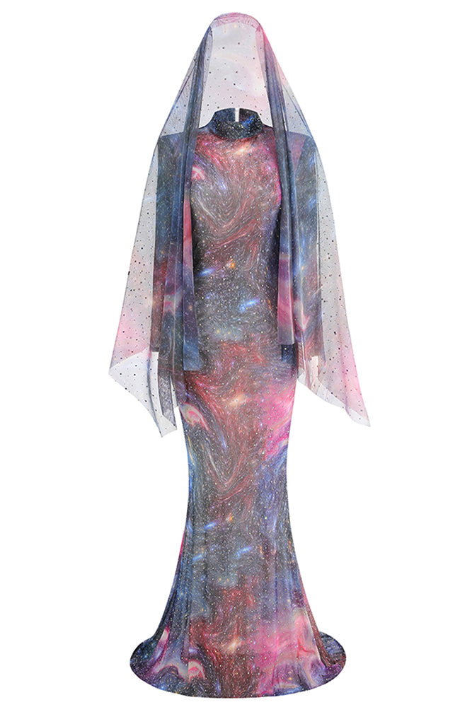 Tie-dye Effect Maxi Evening Gown