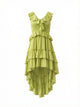 Tiered High-Low Ruffle Maxi Dress in Green