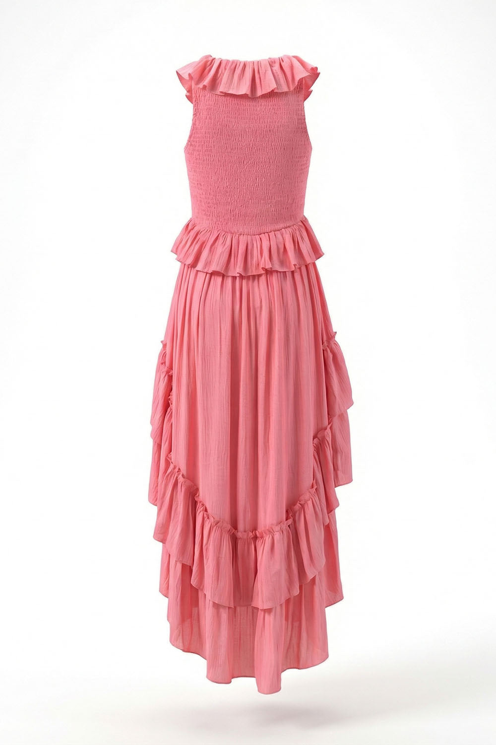 Tiered High-Low Ruffle Maxi Dress in Pink Pink / Small Tiered High-Low Ruffle Maxi Dress in Pink Pink / Small