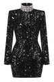 Turtle Rhinestone Sequin Mini Dress in Black