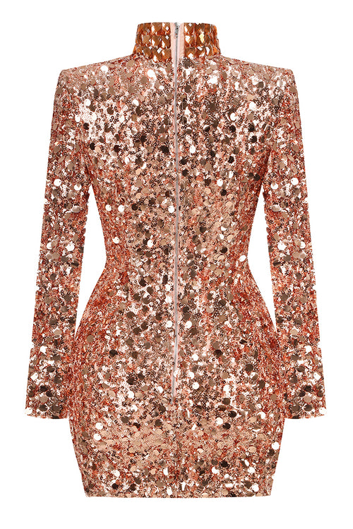 Turtle Rhinestone Sequin Mini Dress in Gold IULOVER Turtle Rhinestone Sequin Mini Dress in Gold IULOVER