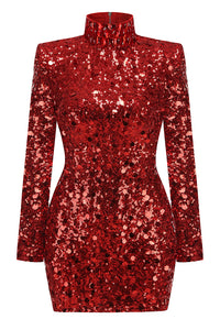 Turtle Rhinestone Sequin Mini Dress in Red