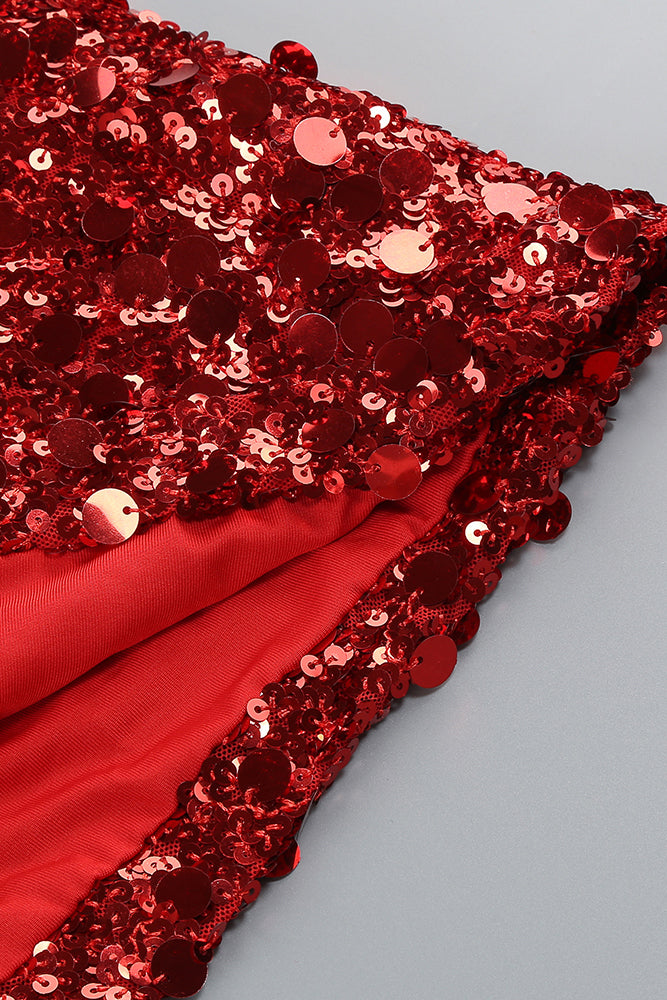 Turtle Rhinestone Sequin Mini Dress in Red IULOVER Turtle Rhinestone Sequin Mini Dress in Red IULOVER