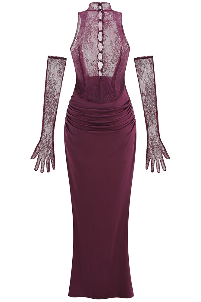 Flower Plunge Cowl-Neck Gown Black / Large