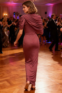 Turtleneck Asymmetrical Pleated Gown