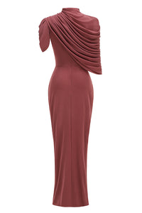 Turtleneck Asymmetrical Pleated Gown