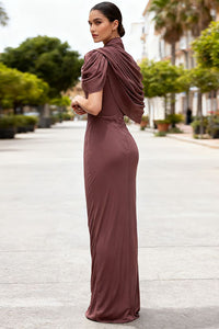 Turtleneck Asymmetrical Pleated Gown