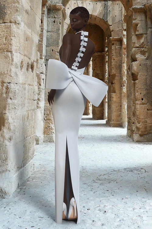 Turtleneck Backless Big Bow Gown IULOVER Turtleneck Backless Big Bow Gown IULOVER