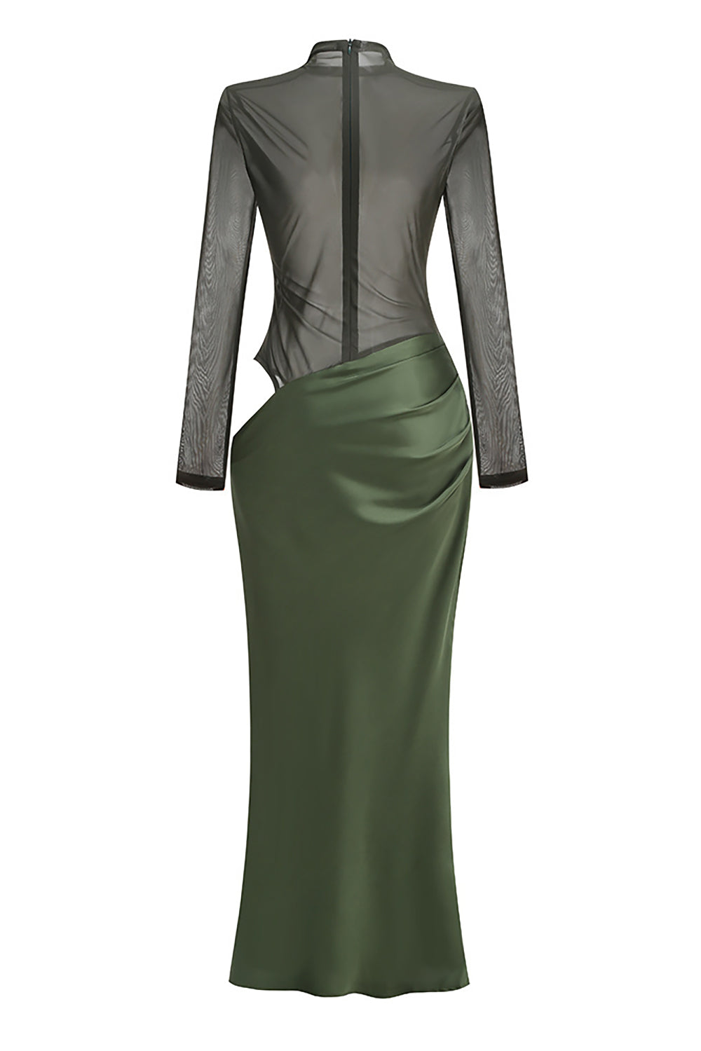 Turtleneck Cut-Out Drape Gown in Olive