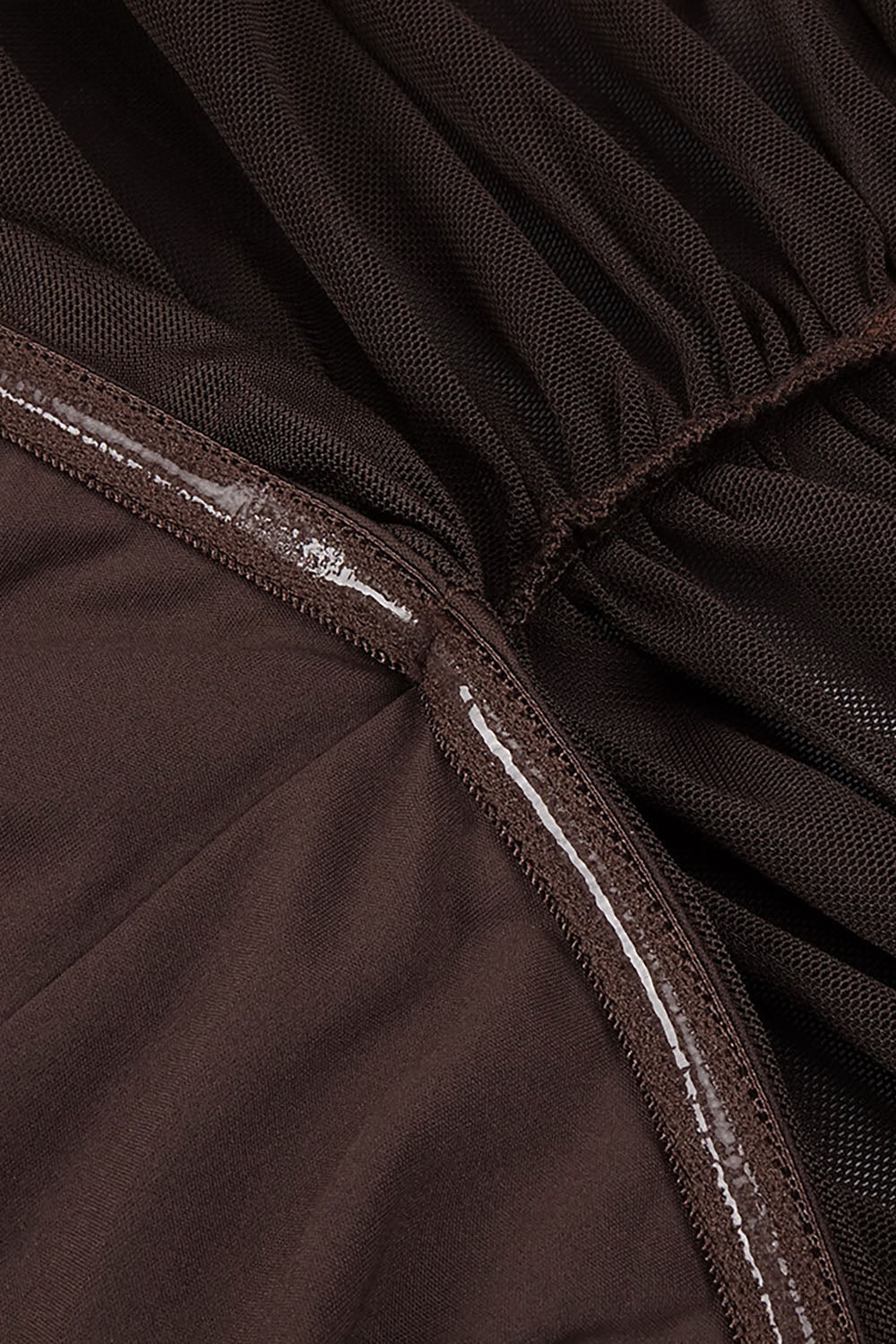 Turtleneck Cut-Out Ruched Mesh Gown