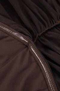 Turtleneck Cut-Out Ruched Mesh Gown