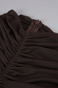 Turtleneck Cut-Out Ruched Mesh Gown