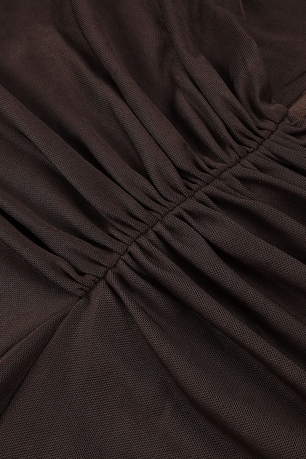 Turtleneck Cut-Out Ruched Mesh Gown