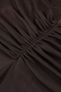 Turtleneck Cut-Out Ruched Mesh Gown