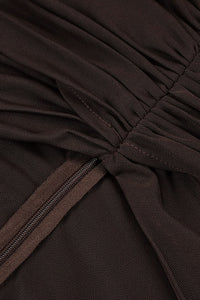 Turtleneck Cut-Out Ruched Mesh Gown