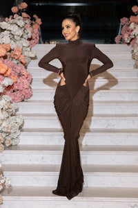 Turtleneck Long Sleeve Cutout Gown