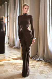 Turtleneck Long Sleeve Cutout Gown