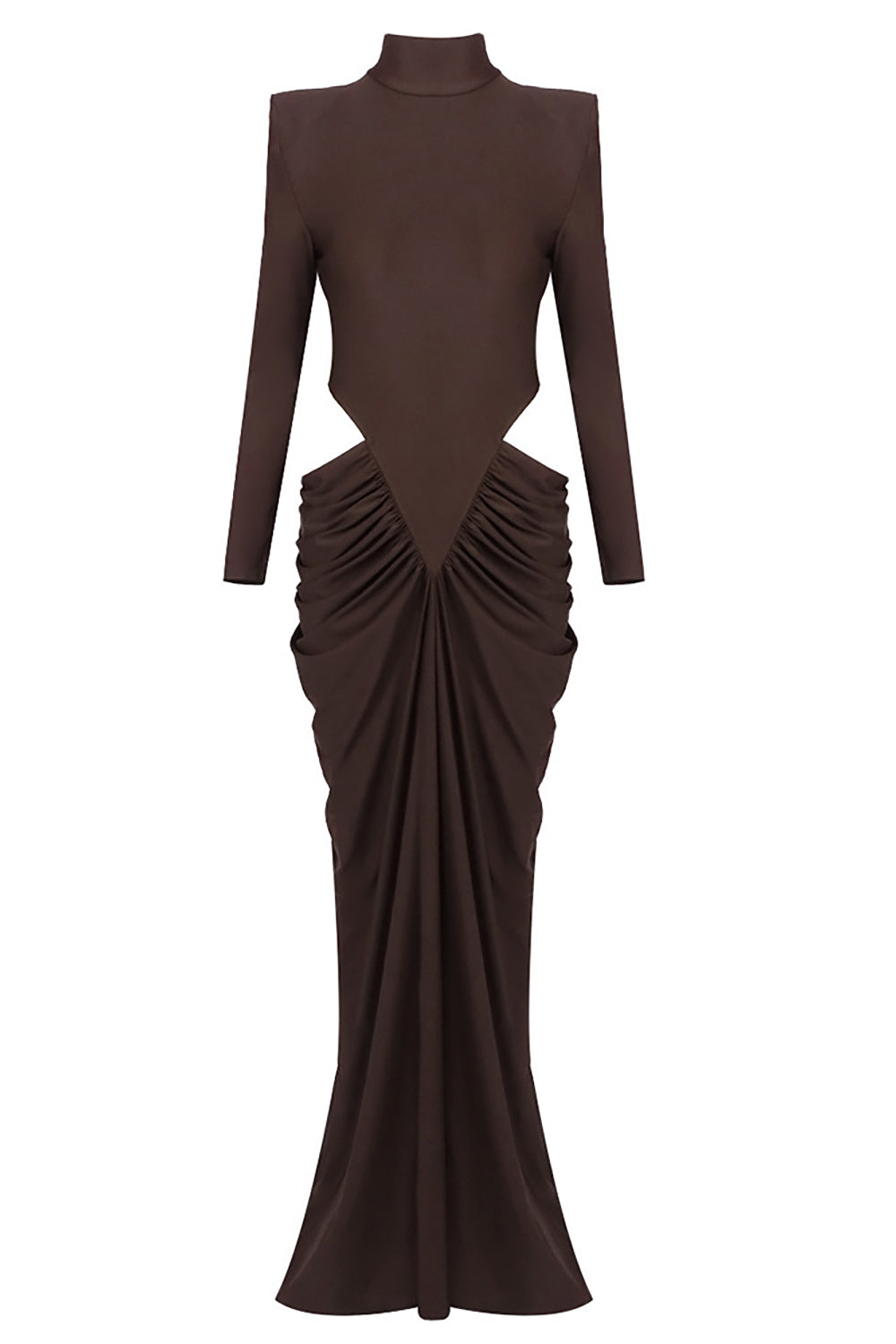 Turtleneck Long Sleeve Cutout Gown Brown / Large Turtleneck Long Sleeve Cutout Gown Brown / Large