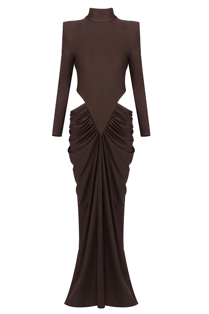 Turtleneck Long Sleeve Cutout Gown