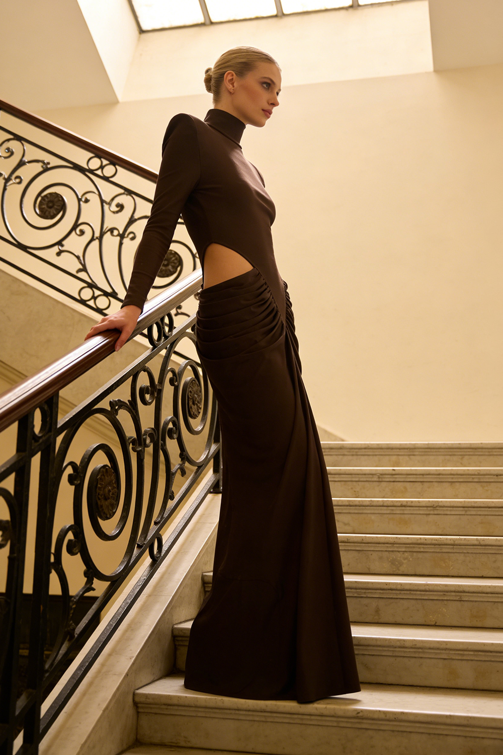Turtleneck Long Sleeve Cutout Gown IULOVER Turtleneck Long Sleeve Cutout Gown IULOVER