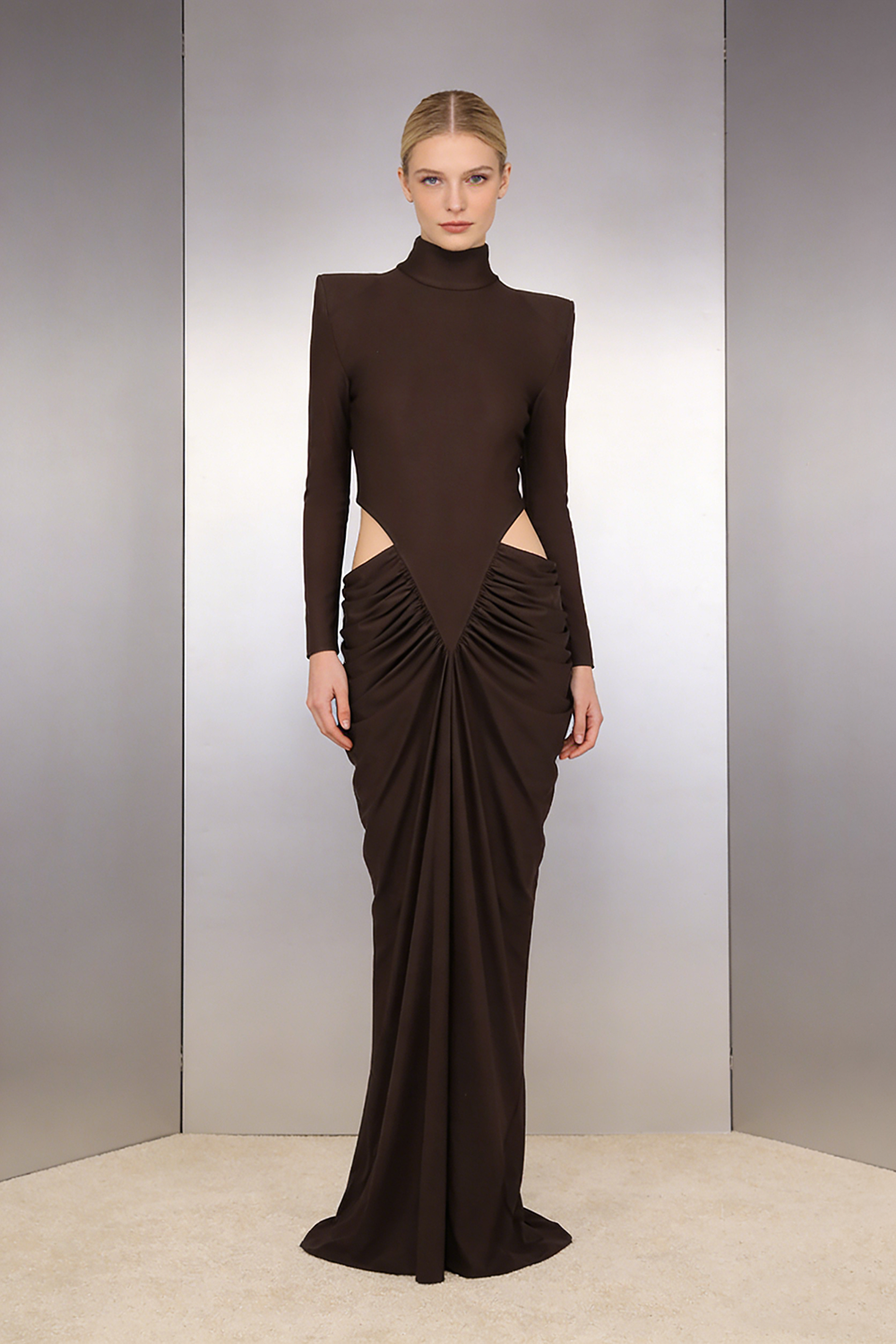 Turtleneck Long Sleeve Cutout Gown