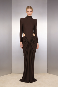 Turtleneck Long Sleeve Cutout Gown