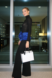 Turtleneck long-sleeve Sweater Draped Rosette Bootcut Pants