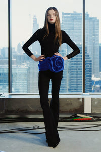 Turtleneck long-sleeve Sweater Draped Rosette Bootcut Pants